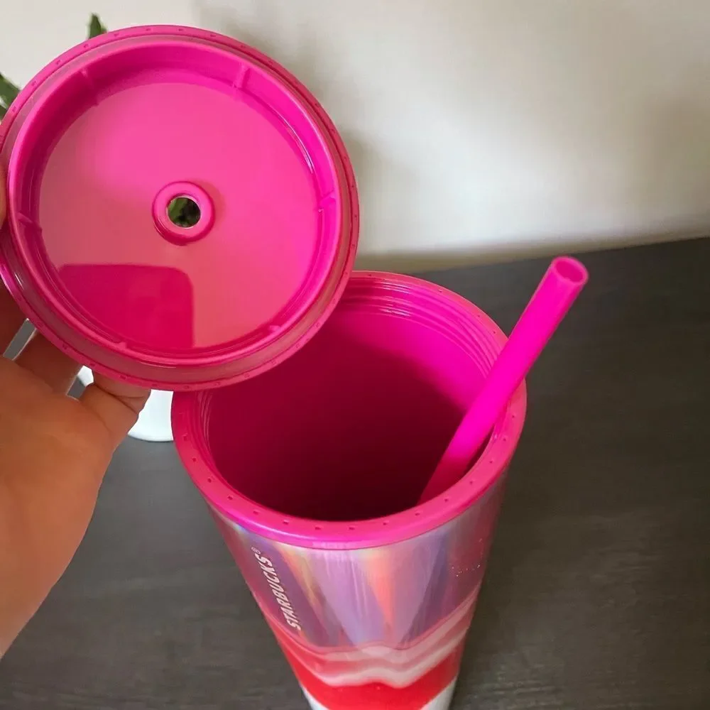 STARBUCKS 2021 WINTER RED PINK WHITE HOLOGRAPHIC WAVE GEODE TUMBLER COLD CUP